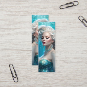 Mermaid Silver Hair Turquoise Ocean Mini Bookmark Business Card