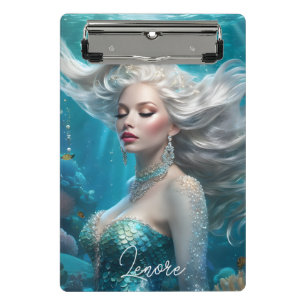Mermaid Silver Hair Turquoise Ocean Mini Clipboard