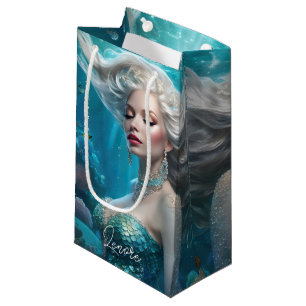Mermaid Silver Hair Turquoise Ocean Small Gift Bag
