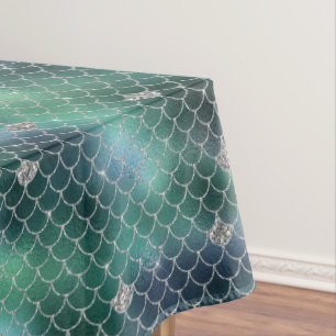 Mermaid Silver Teal Green Ocean Glitz Tablecloth