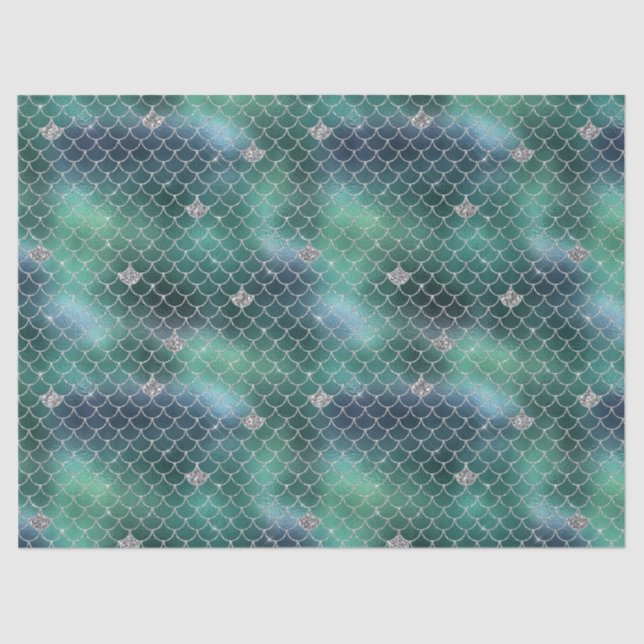 Mermaid Silver Teal Ocean Glitz Tissue Paper (Front)