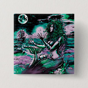 Mermaid Siren Atlantis Pearl 2 Inch Square Button
