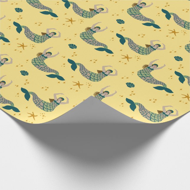 Mermaid Siren Theme Illustration Print Yellow Wrapping Paper (Corner)