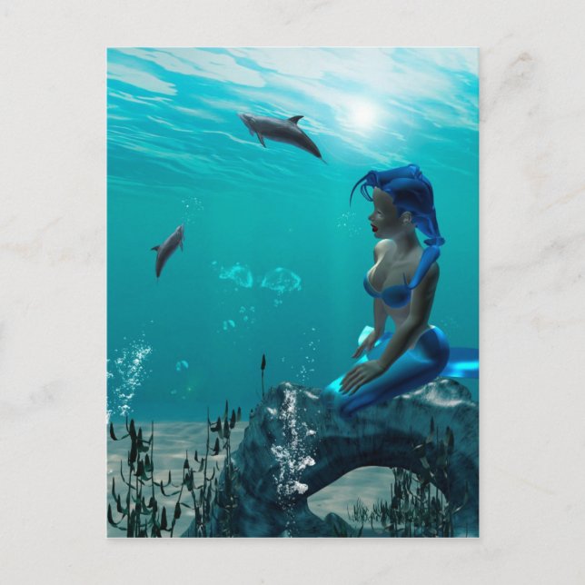 Mermaid sitting on a rock postcard (Front)