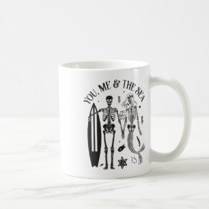 Mermaid Skeleton Couple Surfing Vintage Island Bea Coffee Mug