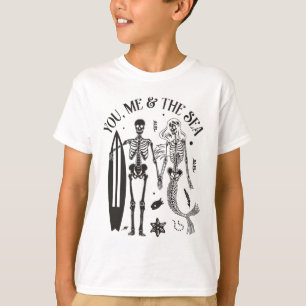 Mermaid Skeleton Couple Surfing Vintage Island Bea T-Shirt