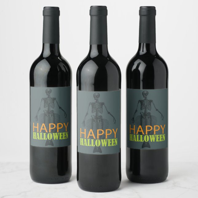 Mermaid Skeleton Happy Halloween Wine Label (Bottles)