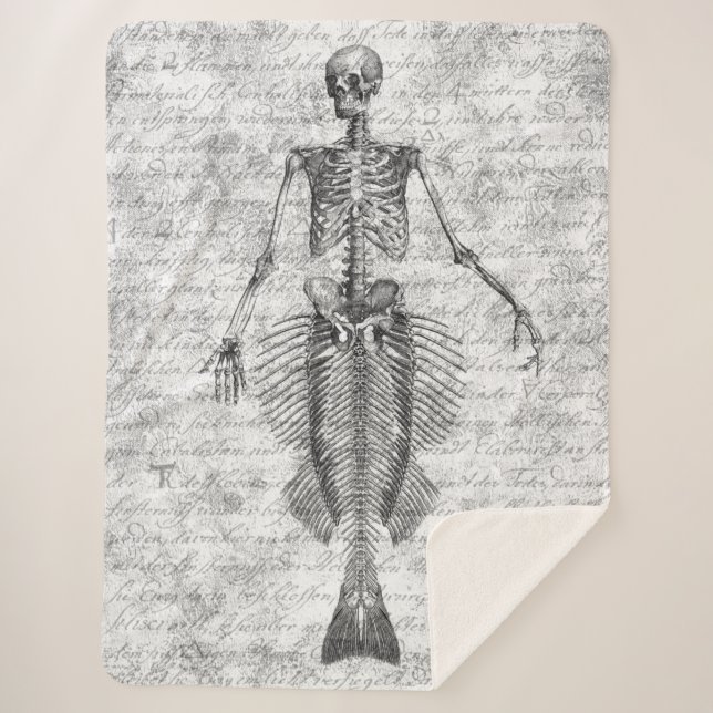 Mermaid Skeleton White BG Sherpa Blanket (Front)