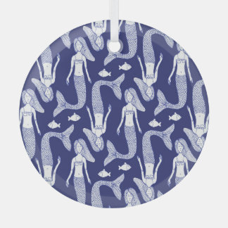 Mermaid Sketch: Vintage Fish Pattern. Glass Ornament