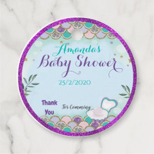 mermaid skin baby shower circular favour tag