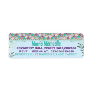 mermaid skin baby shower  return address lable
