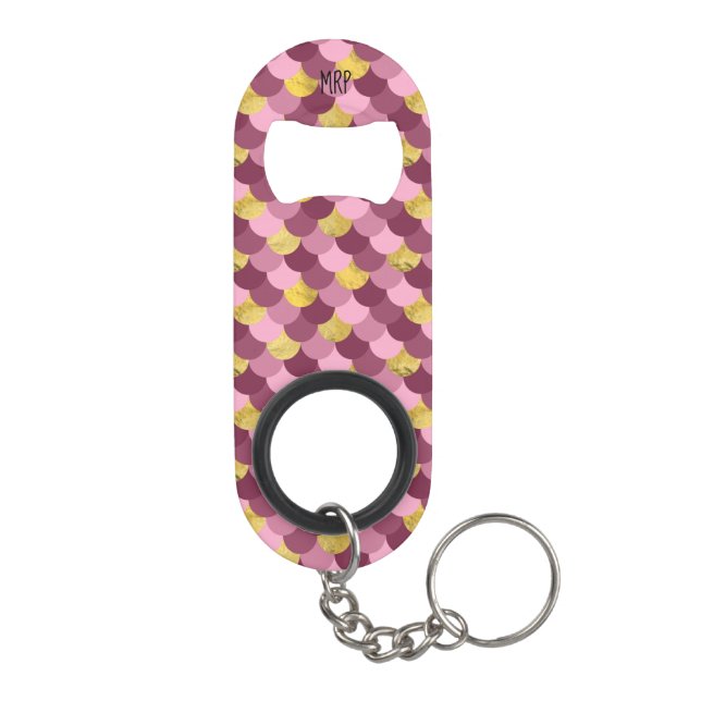 *~*  Mermaid Skin Faux Gold Foil Pink Magenta Keychain Bottle Opener (Back)