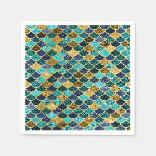 Mermaid Skin Fish Scales Gold Teal Turquoise Napkin
