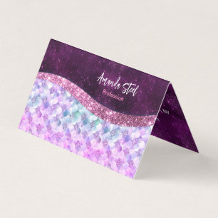 Mermaid skin pink silver faux glitter monogram business card