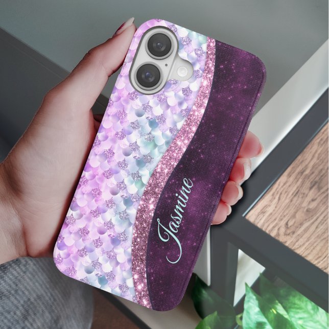 Mermaid skin pink silver faux glitter monogram Case-Mate iPhone case (Creator Uploaded)