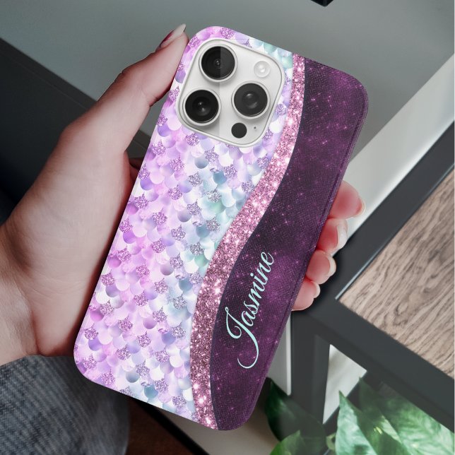 Mermaid skin pink silver faux glitter monogram Case-Mate iPhone case (Creator Uploaded)