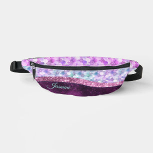Mermaid skin pink silver faux glitter monogram duf fanny pack