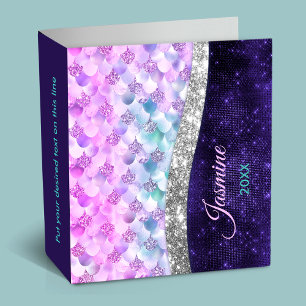 Mermaid skin purple silver faux glitter monogram binder