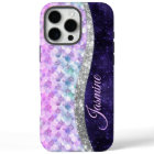 Mermaid skin purple silver faux glitter monogram