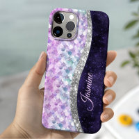 Mermaid skin purple silver faux glitter monogram