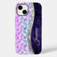 Mermaid skin purple silver faux glitter monogram