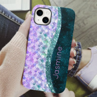 Mermaid skin teal silver faux glitter monogram