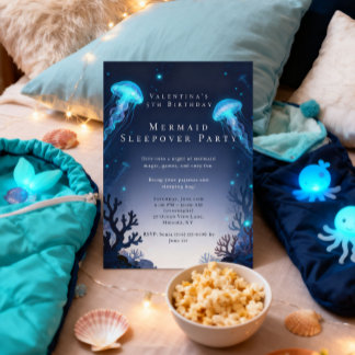 Mermaid Sleepover Birthday Slumber Pajama Party  Invitation