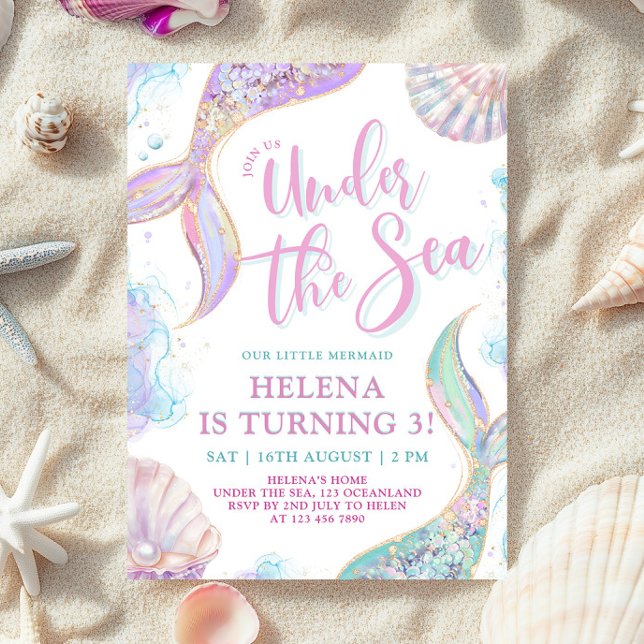 Mermaid sous la mer 3ème anniversaire Invitation f (Créateur téléchargé)