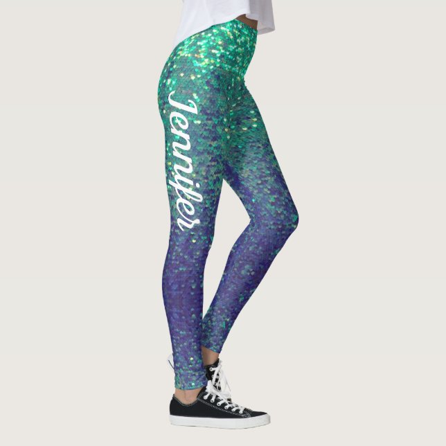 Mermaid Sparkle Scales Aqua leggings jogging NAME (Right)