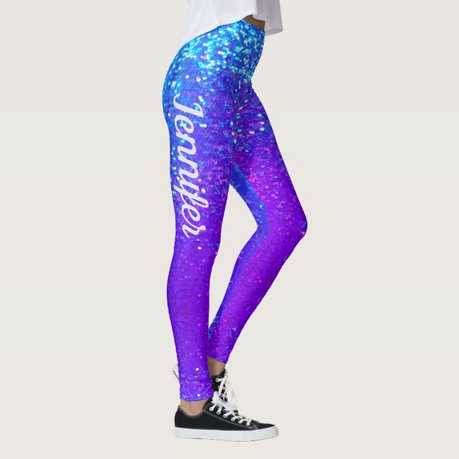 Mermaid Sparkle Scales Purple Blue jogging NAME Leggings (Right)
