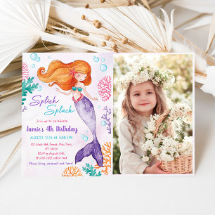 Mermaid Splish Splash 4th Birthday Party Photo Invitation