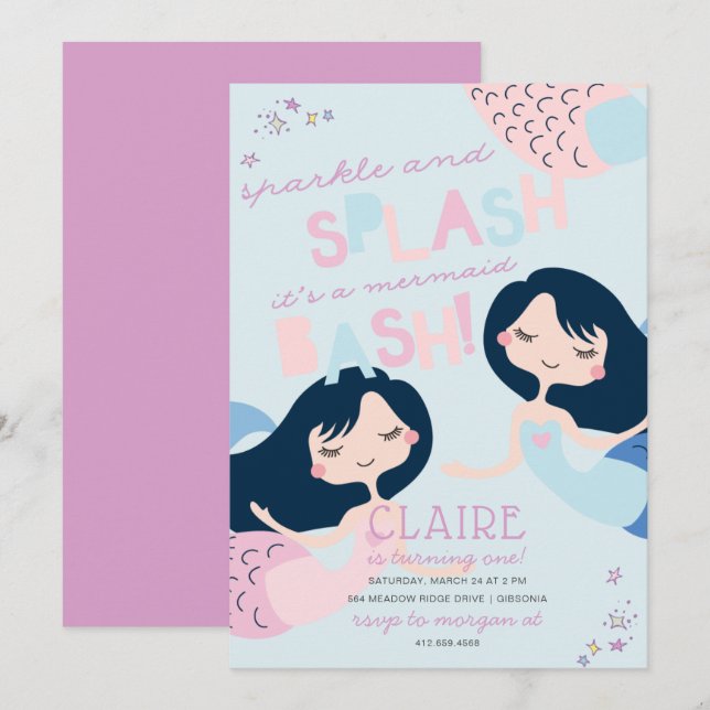 Mermaid Splish Splash Bash Birthday Invitation (Front/Back)
