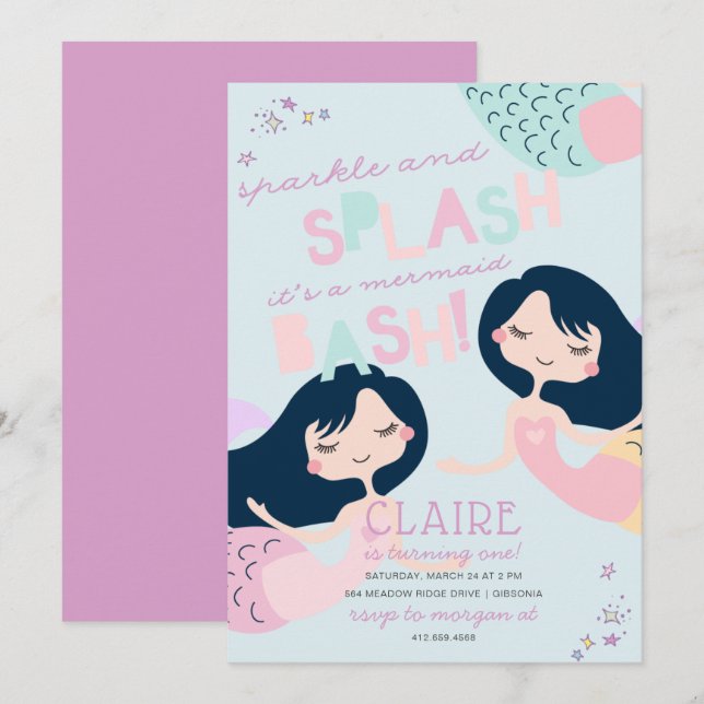 Mermaid Splish Splash Bash Birthday Invitation (Front/Back)