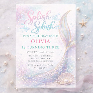 Mermaid Splish Splash Birthday Bash Party Invitation