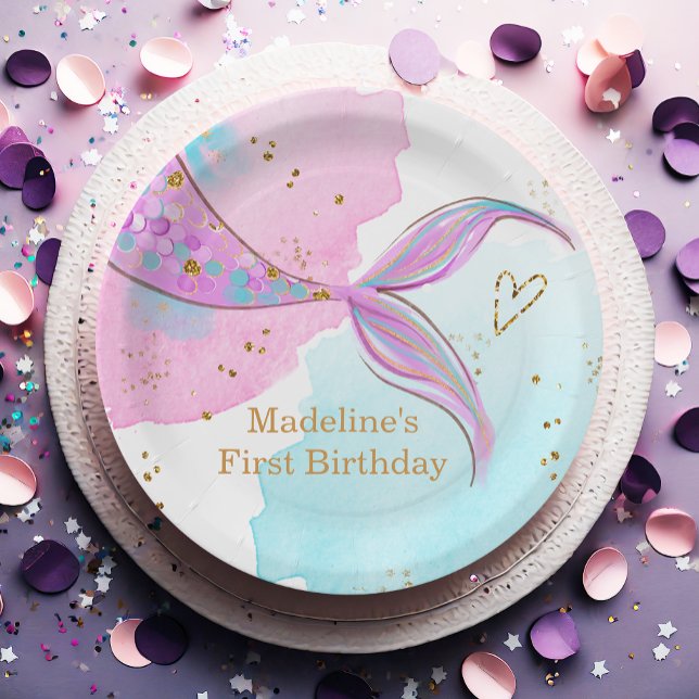 Mermaid Splish Splash Pool Party Girl Birthday Paper Plate (Creator Uploaded)