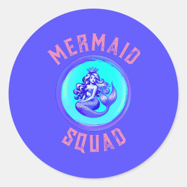 Mermaid Squad Birthday Party Theme Classic Round Sticker (Front)