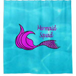 Mermaid Squad pink mermaid tail shower curtiain