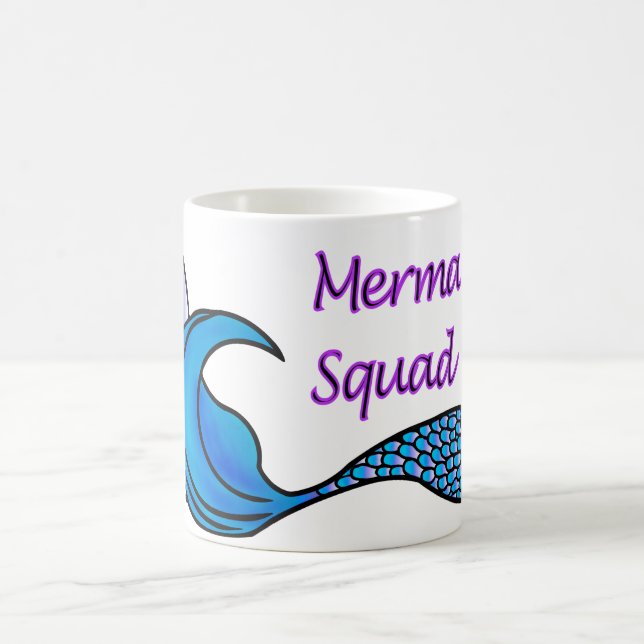 Mermaid Squad with blue mermaid tail on a mug (Center)