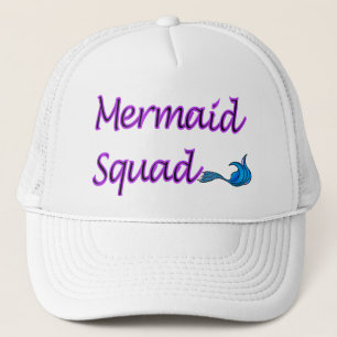 Mermaid Squad with blue tail on ball cap