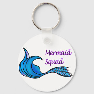 Mermaid Squad with blue tail on keychain