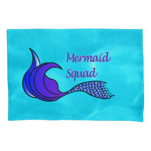 Mermaid Squad with purple mermaid tail pillowcase