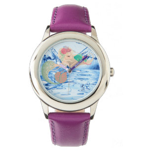 Mermaid - Stainless Steel Pink Leather Strap Watch
