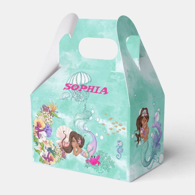 Mermaid Starfish Cute Personal Dark Hair Favor Box (Front Side)