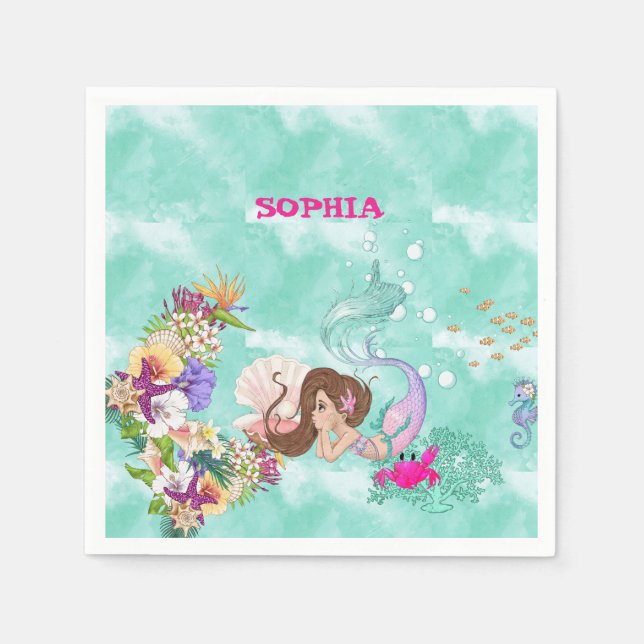 Mermaid Starfish Cute Personal Dark Hair   Napkin (Front)