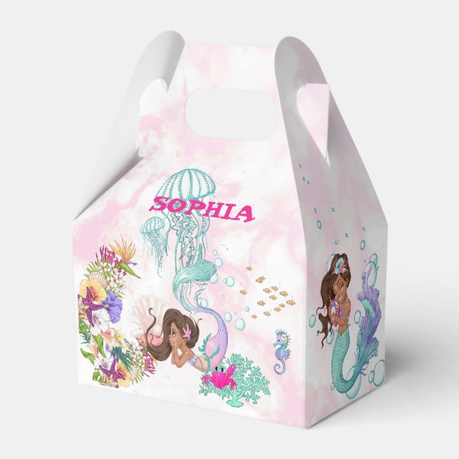 Mermaid Starfish Cute Personal Pink Dark Hair  Favor Box (Front Side)