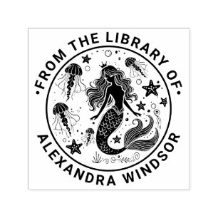 Mermaid Starfish Jellyfish Library Book Name Self-inking Stamp