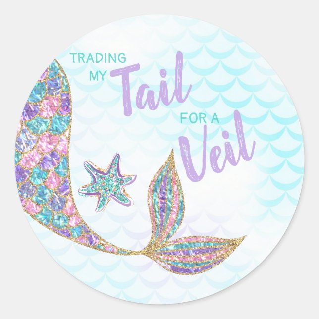 Mermaid sticker Glitter, Bridal Shower, Thank you (Front)