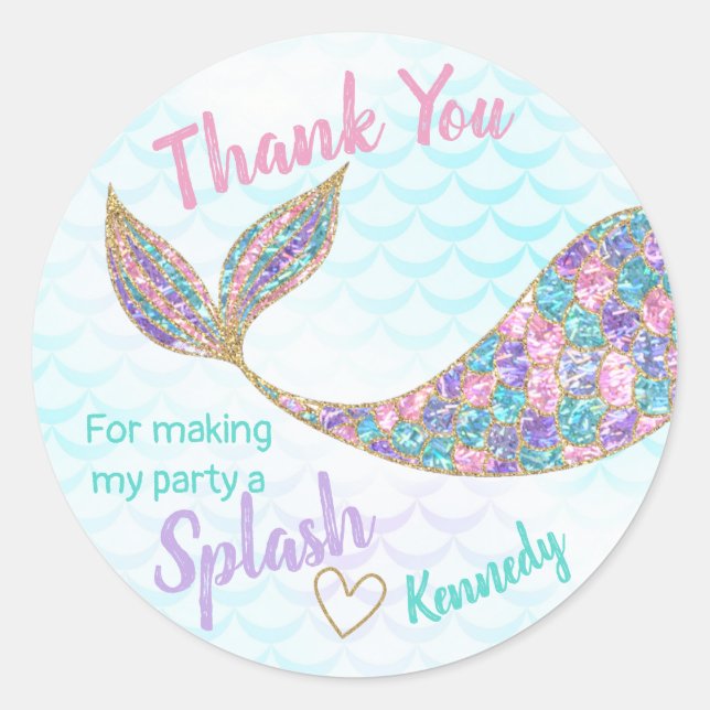 Mermaid sticker Glitter, Under the sea Thank you (Front)