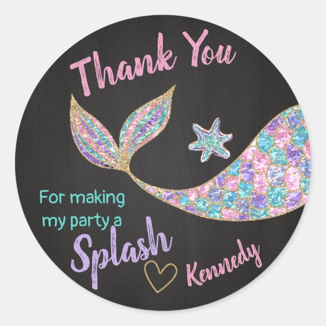 Mermaid sticker Glitter, Under the sea Thank you (Front)