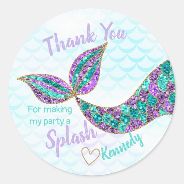 Mermaid sticker Glitter, Under the sea Thank you (Front)
